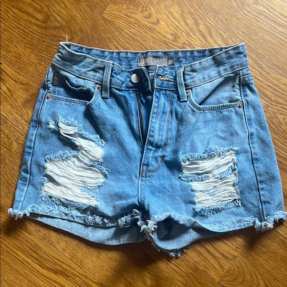 Just USA Blue Distressed Jean Shorts